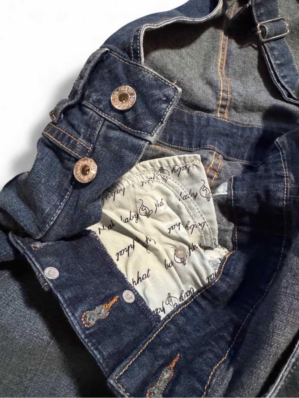 Vintage y2k Baby Phat Dark Blue Denim Embroidered Logo Mcbling Plaque Overalls - Picture 6 of 8